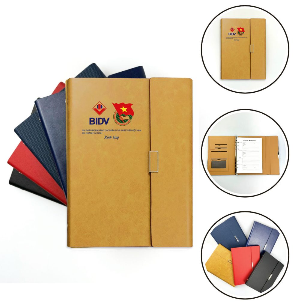 Sổ tay bìa còng A5 màu vàng – In logo theo yêu cầu